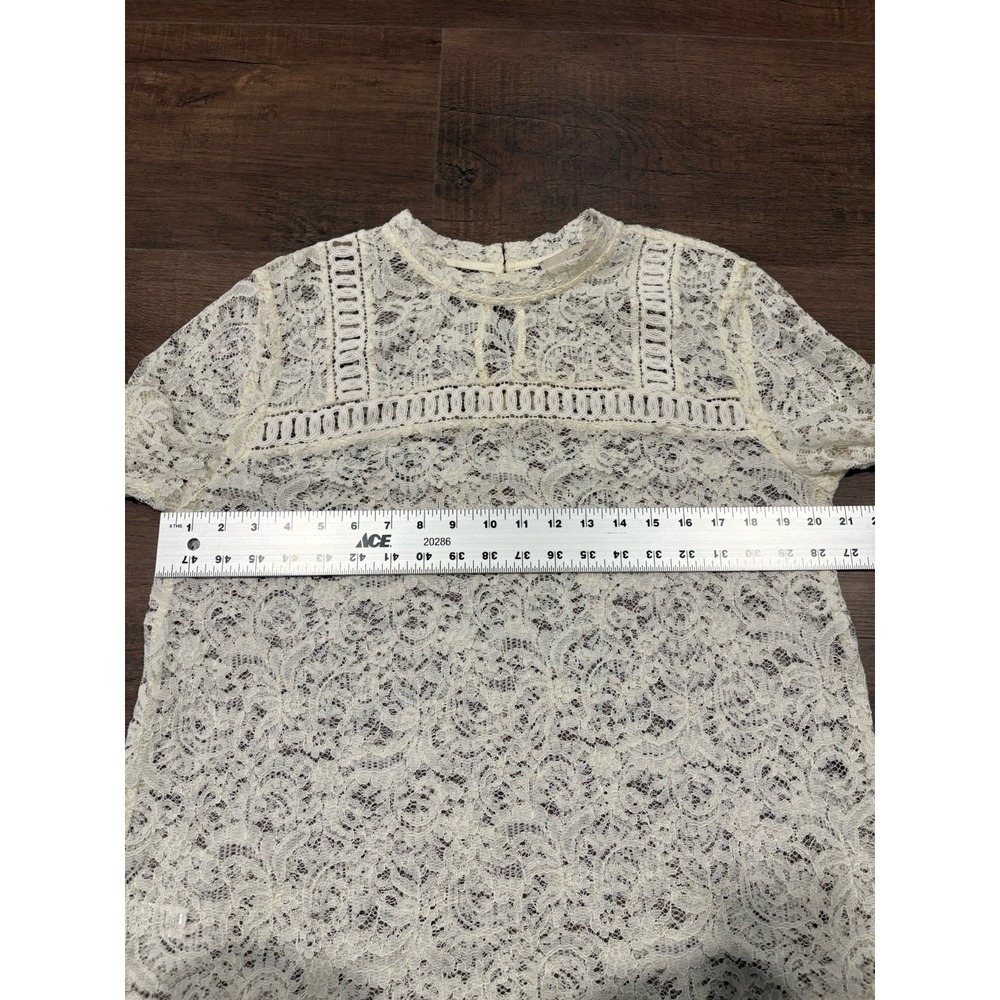 Ann Taylor Loft Women's Large Mock Neck 3/4 Sleeve White Sheer Lace Top Ethereal - Picture 9 of 11